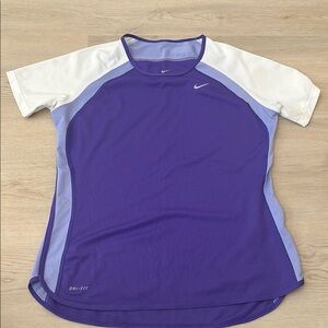 Nike Purple and White Fitted Short Sleeve Tee Dri-Fit